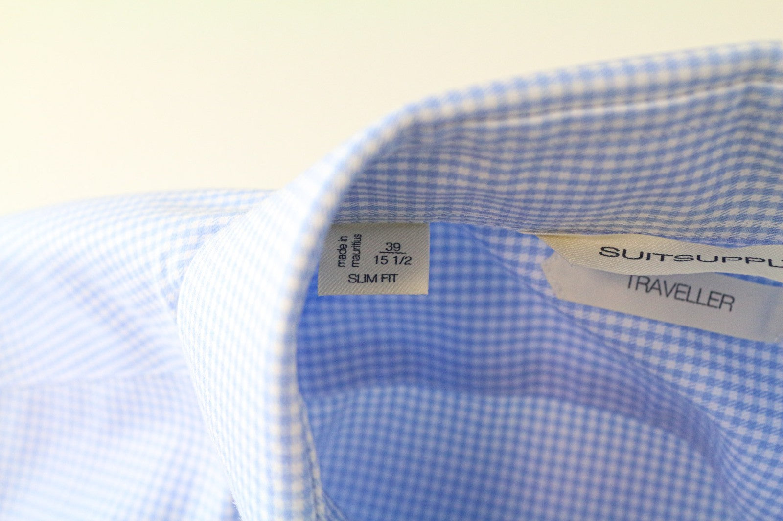 SUITSUPPLY Traveller Men's Shirt 39/15 1/2 Slim Blue Cotton Check Twill
