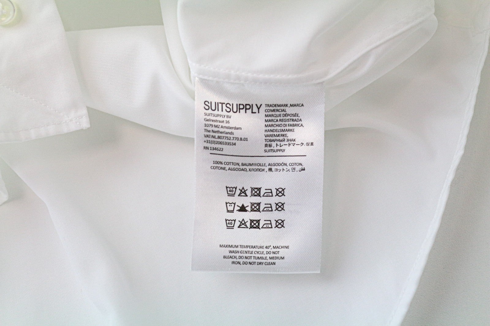 SUITSUPPLY Men Shirt 38/15 Slim Fit Button-Up Formal White Cotton