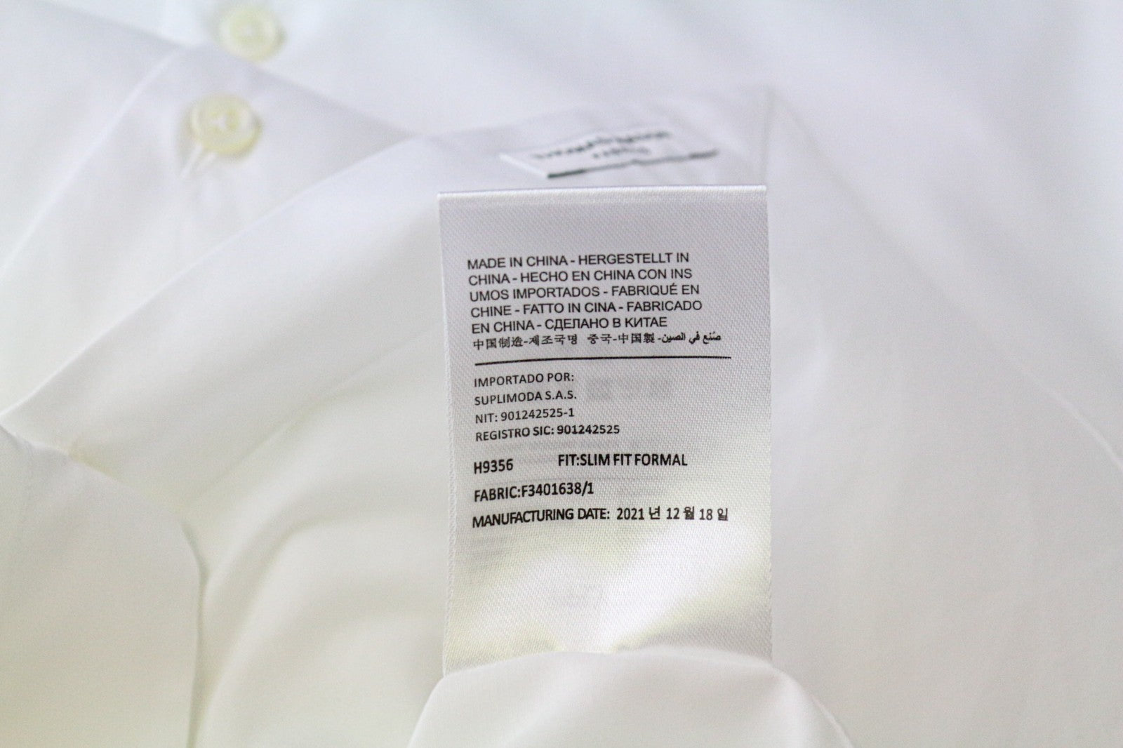 SUITSUPPLY Men Shirt 38/15 Slim Fit Button-Up Formal White Cotton