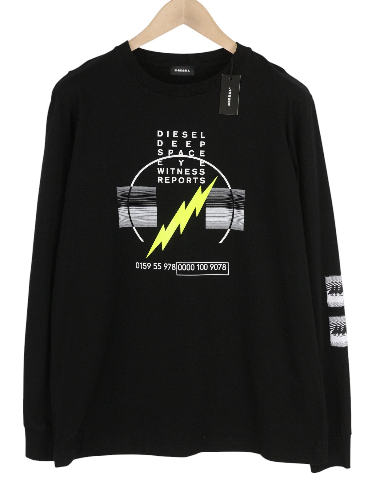 DIESEL T-Just-Ls-J3 Men's T-Shirt S Black Graphic  Crew Neck Long Sleeve RRP140