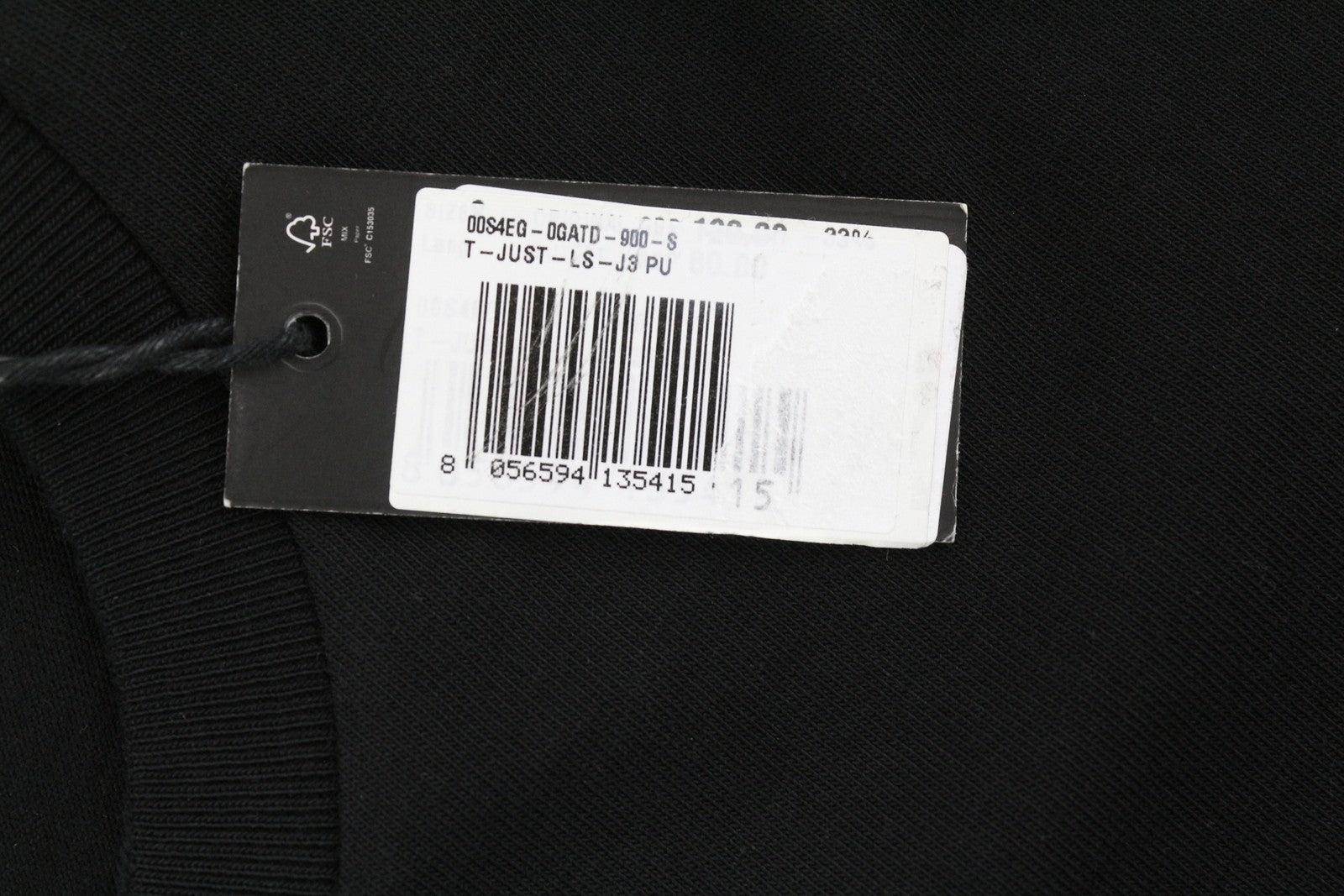 DIESEL T-Just-Ls-J3 Men's T-Shirt S Black Graphic  Crew Neck Long Sleeve RRP140