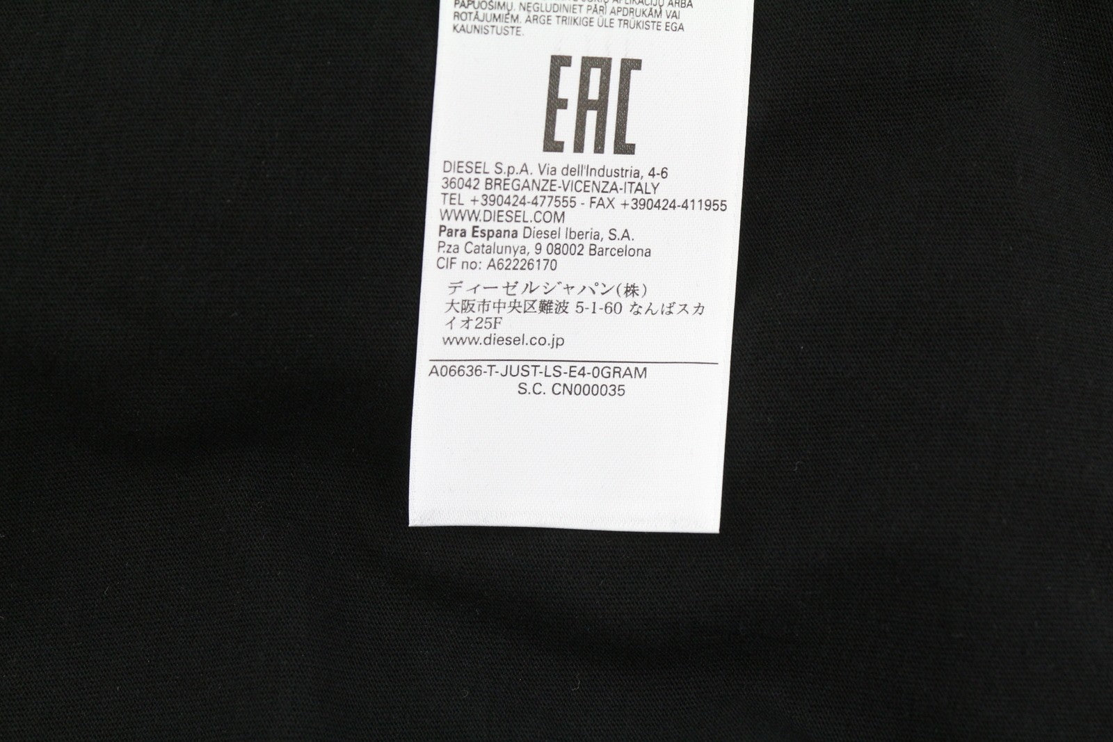 DIESEL T-Just-Ls-E4 Men's T-Shirt XL Black Pattern Print Crew Logo Long Sleeve