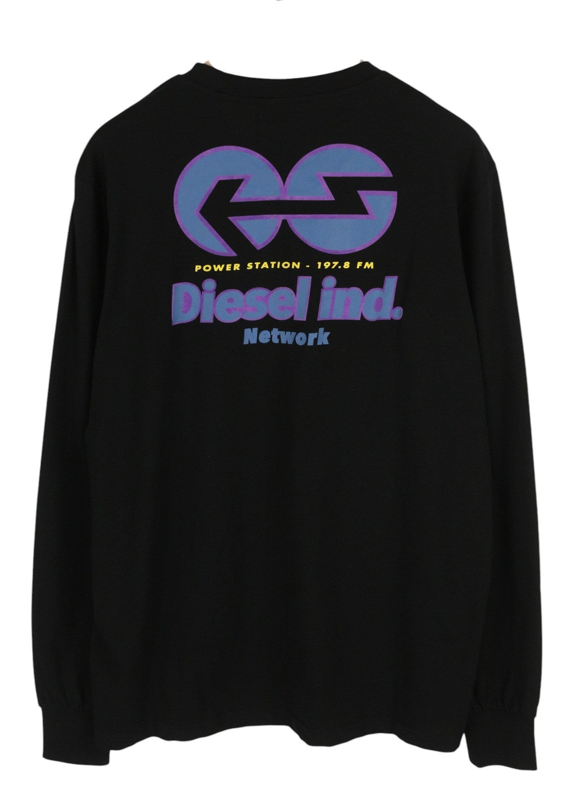 DIESEL T-Just-Ls-E4 Men's T-Shirt XL Black Pattern Print Crew Logo Long Sleeve