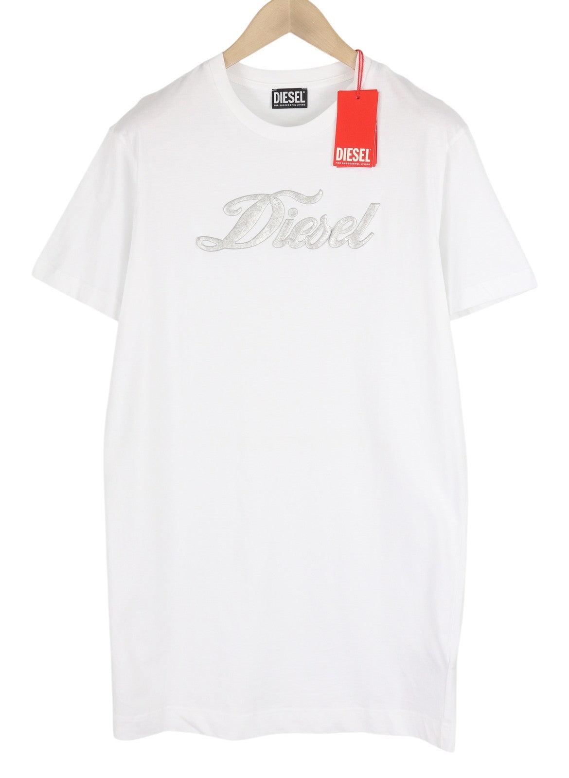 DIESEL D-Egor-New-Ita-Foil Women's Dress M White Tricot Mini Short Sleeve