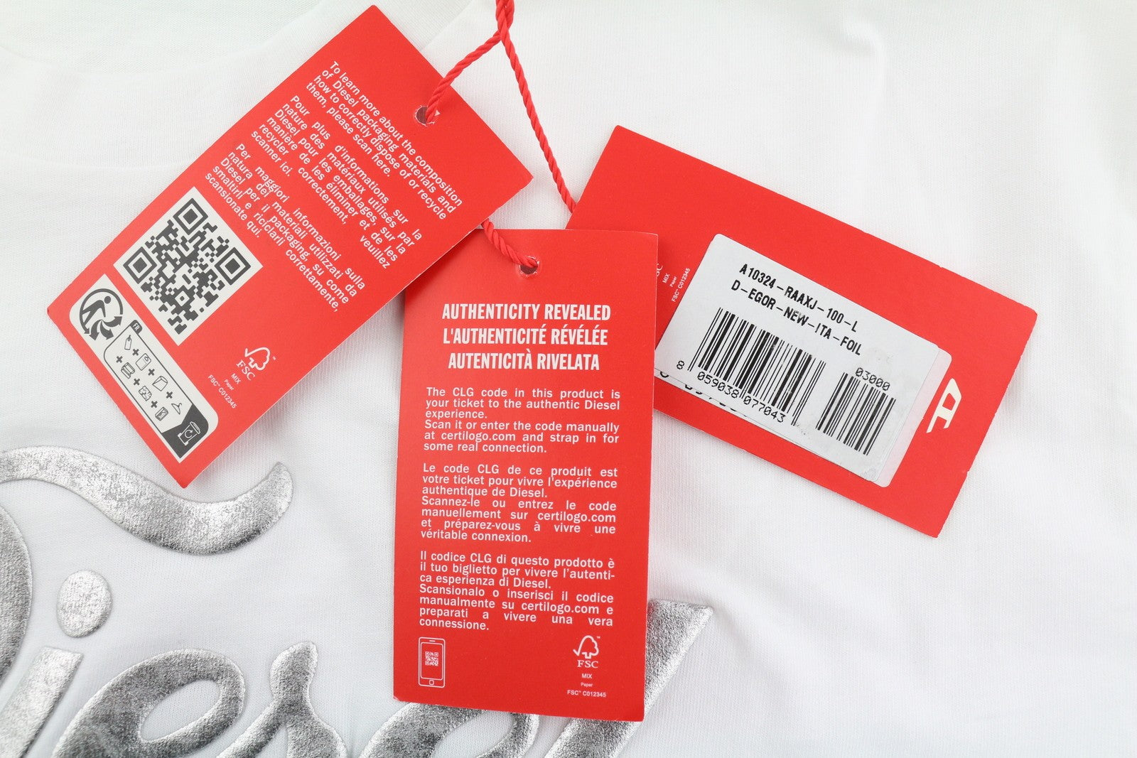 DIESEL D-Egor-New-Ita-Foil Women's Dress L White Short Sleeve Tricot Mini