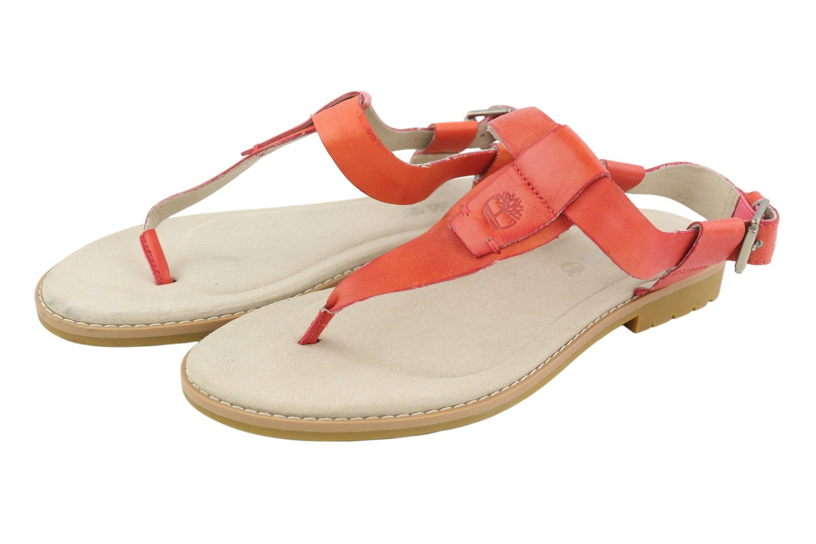 TIMBERLAND A23UF Women's Sandals EU38/38.5 Orange Leather Buckle Open Toe