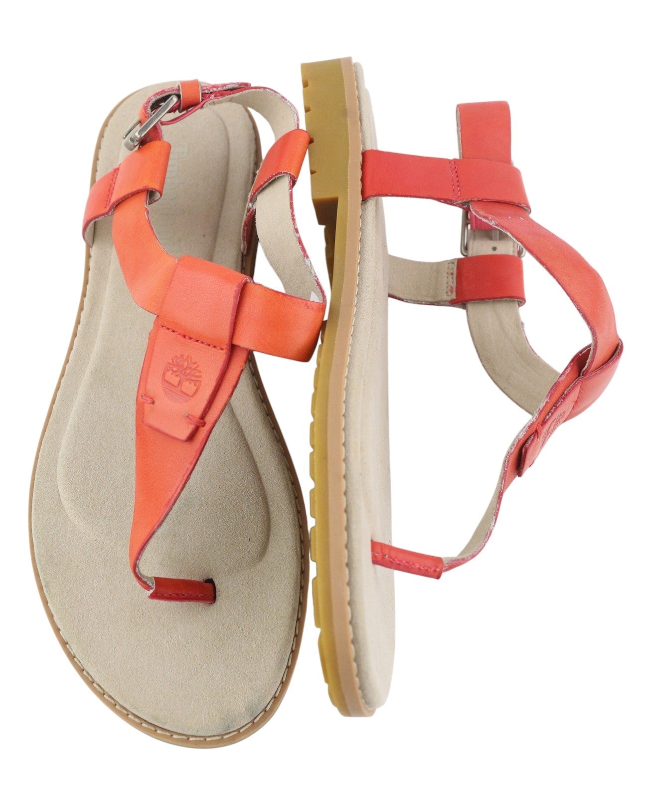 TIMBERLAND A23UF Women's Sandals EU38/38.5 Orange Leather Buckle Open Toe