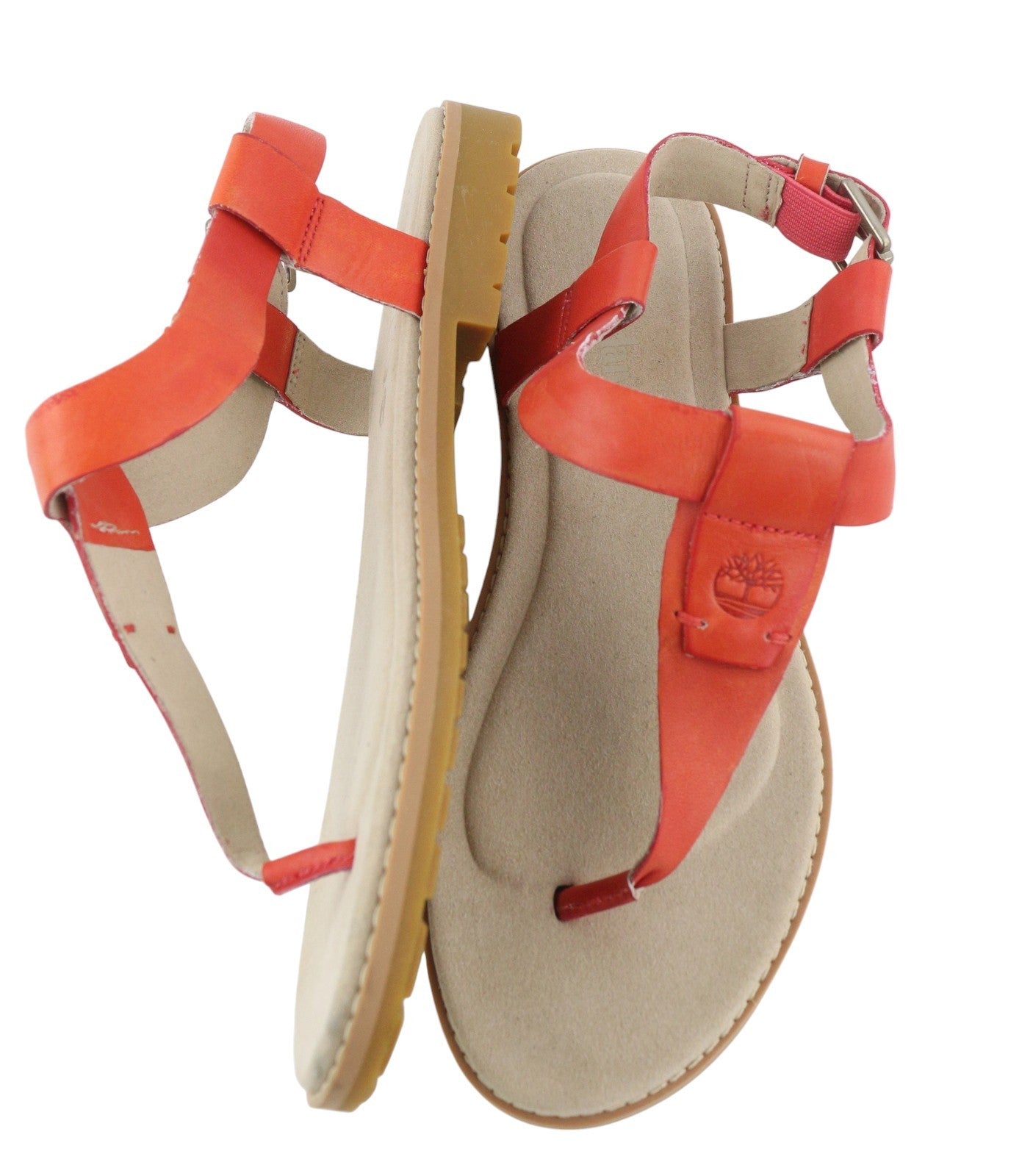 TIMBERLAND A23UF Women's Sandals EU38/38.5 Orange Leather Buckle Open Toe