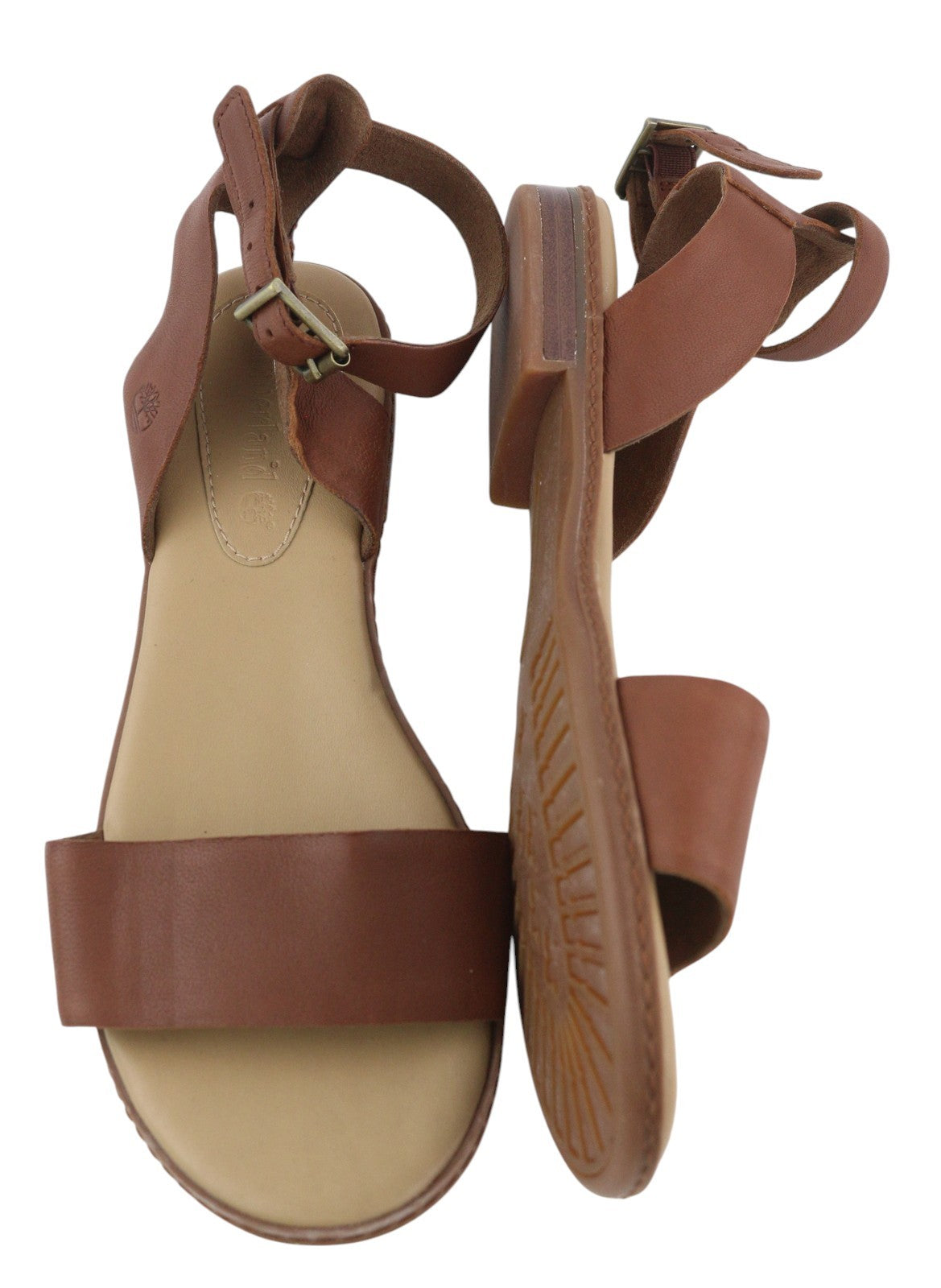 TIMBERLAND A1PCY Women's Sandals EU38/38.5 Brown Leather Flat Buckle