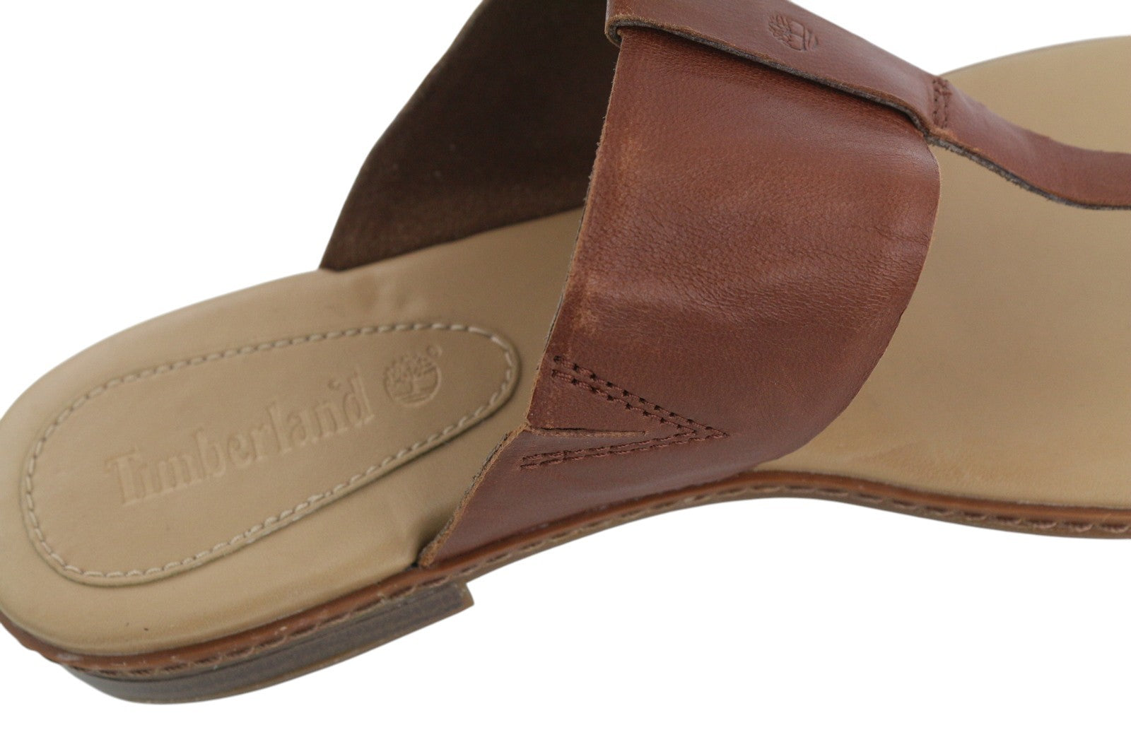 TIMBERLAND A1OZ5 Women's Sandals EU39/39.5 Brown Leather Flip Flops Logo