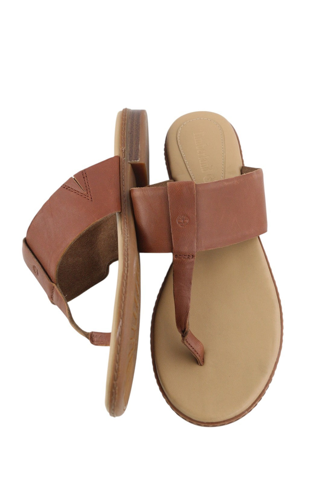 TIMBERLAND A1OZ5 Women's Sandals EU39/39.5 Brown Leather Flip Flops Logo