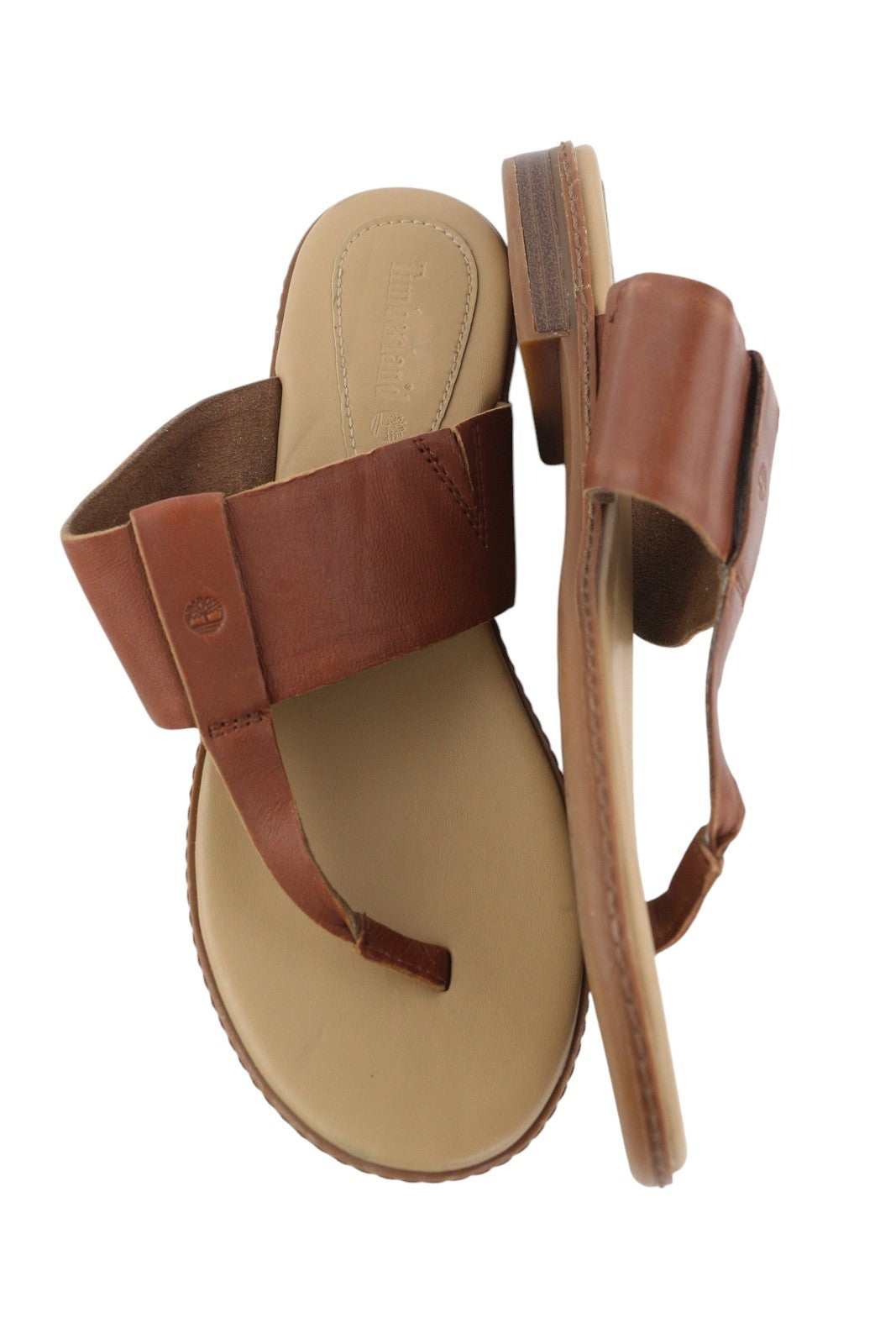 TIMBERLAND A1OZ5 Women's Sandals EU39/39.5 Brown Leather Flip Flops Logo
