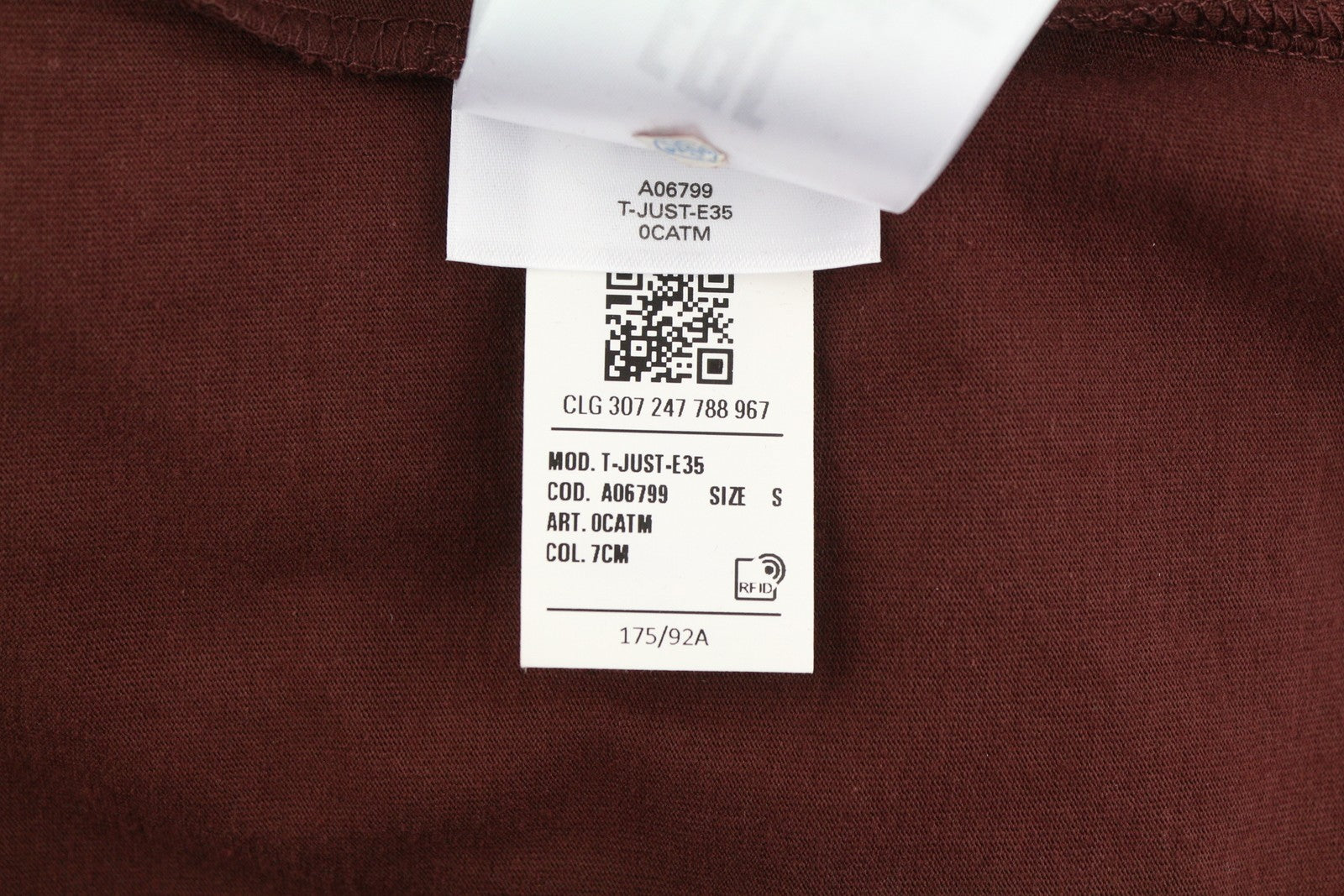 DIESEL T-Just-E35 Men's T-Shirt S Brown Stretch Tricot Crew Short Sleeve