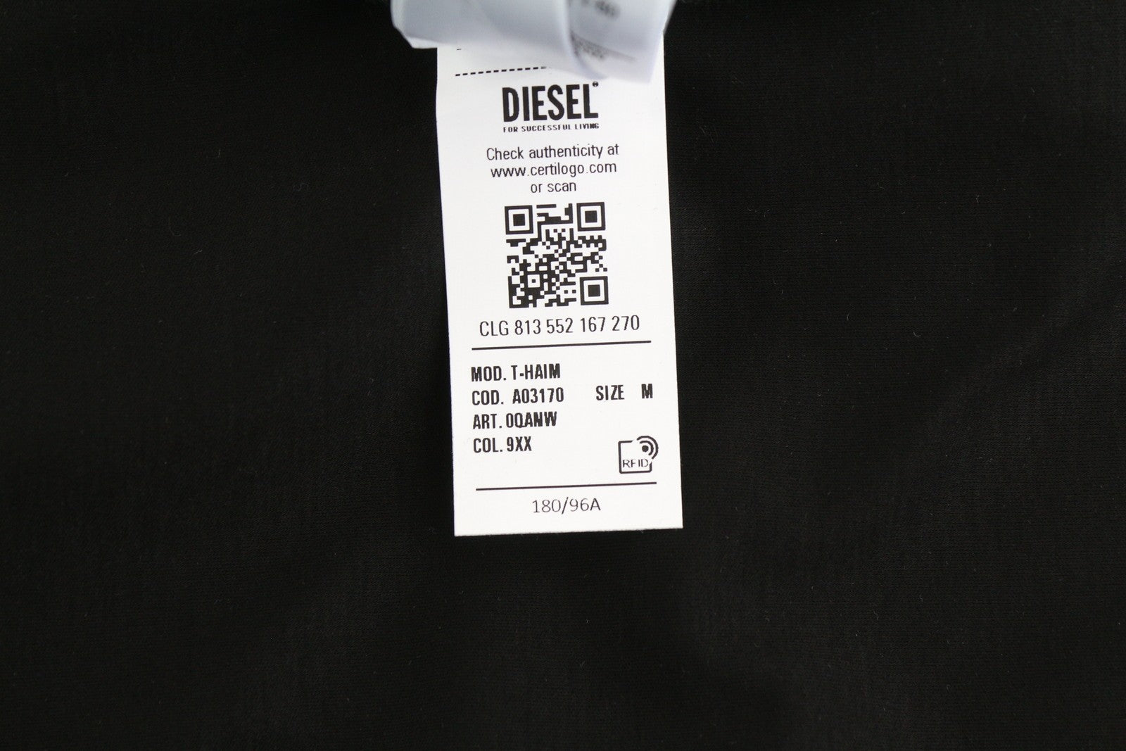 DIESEL T-Haim Men's T-Shirt M Black Stretch Cotton Tricot Crew