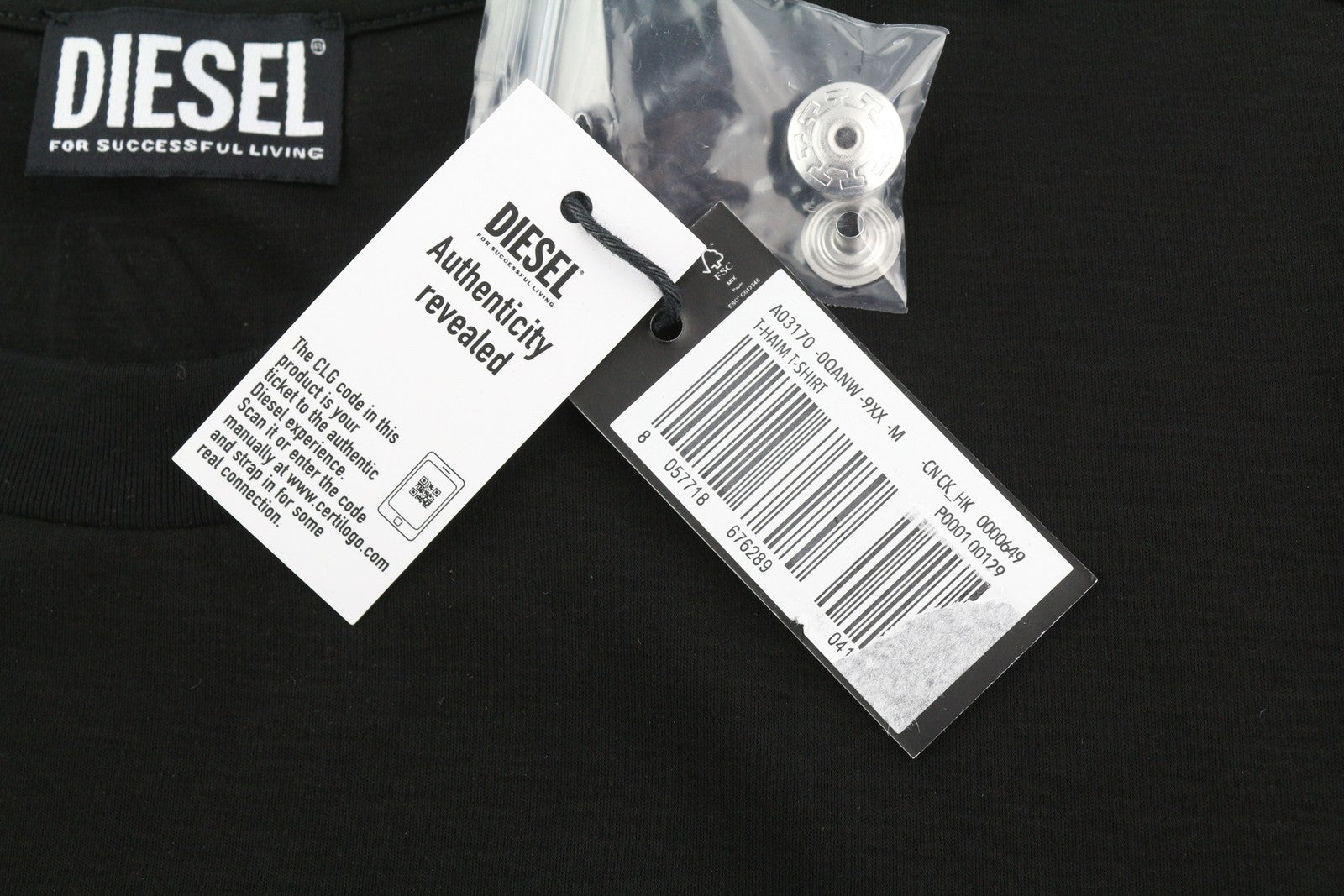 DIESEL T-Haim Men's T-Shirt M Black Stretch Cotton Tricot Crew