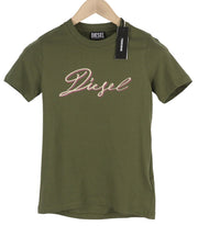 DIESEL T-Sily-K10 Women's T-Shirt 2XS Green Stretch Cotton Tricot