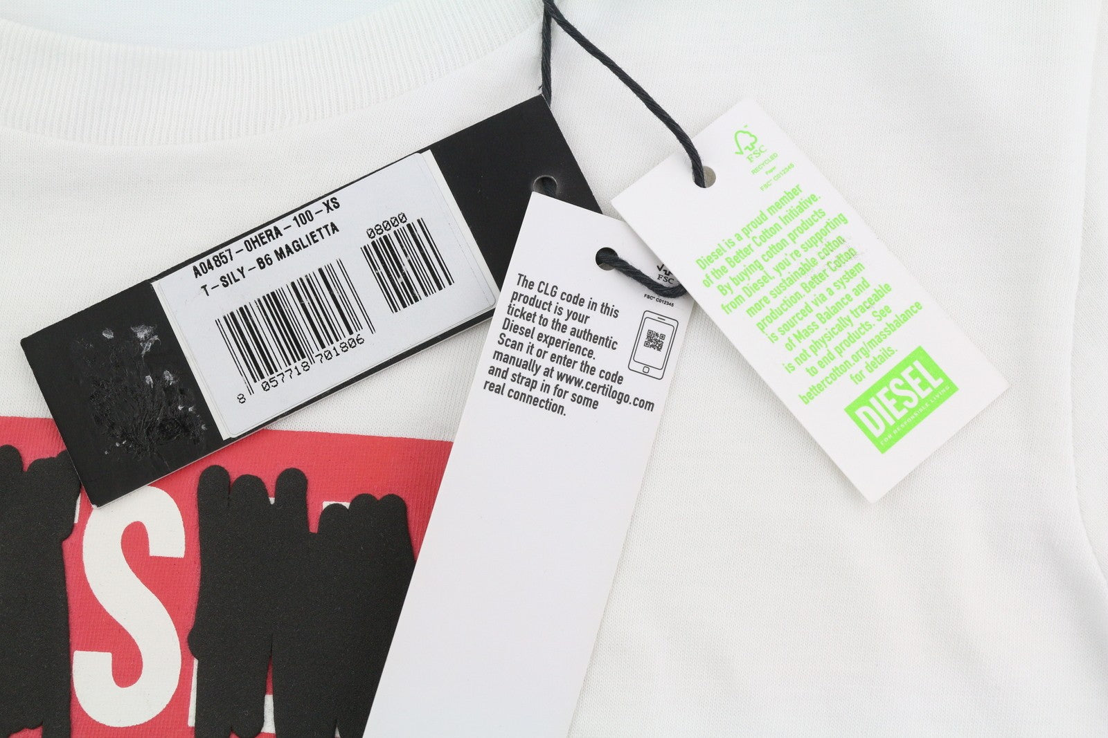 DIESEL T-Sily-B6 Women's T-Shirt XS White Stretch Cotton Tricot