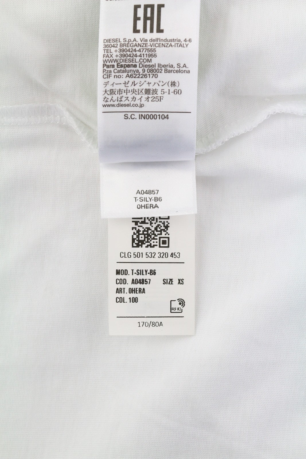 DIESEL T-Sily-B6 Women's T-Shirt XS White Stretch Cotton Tricot