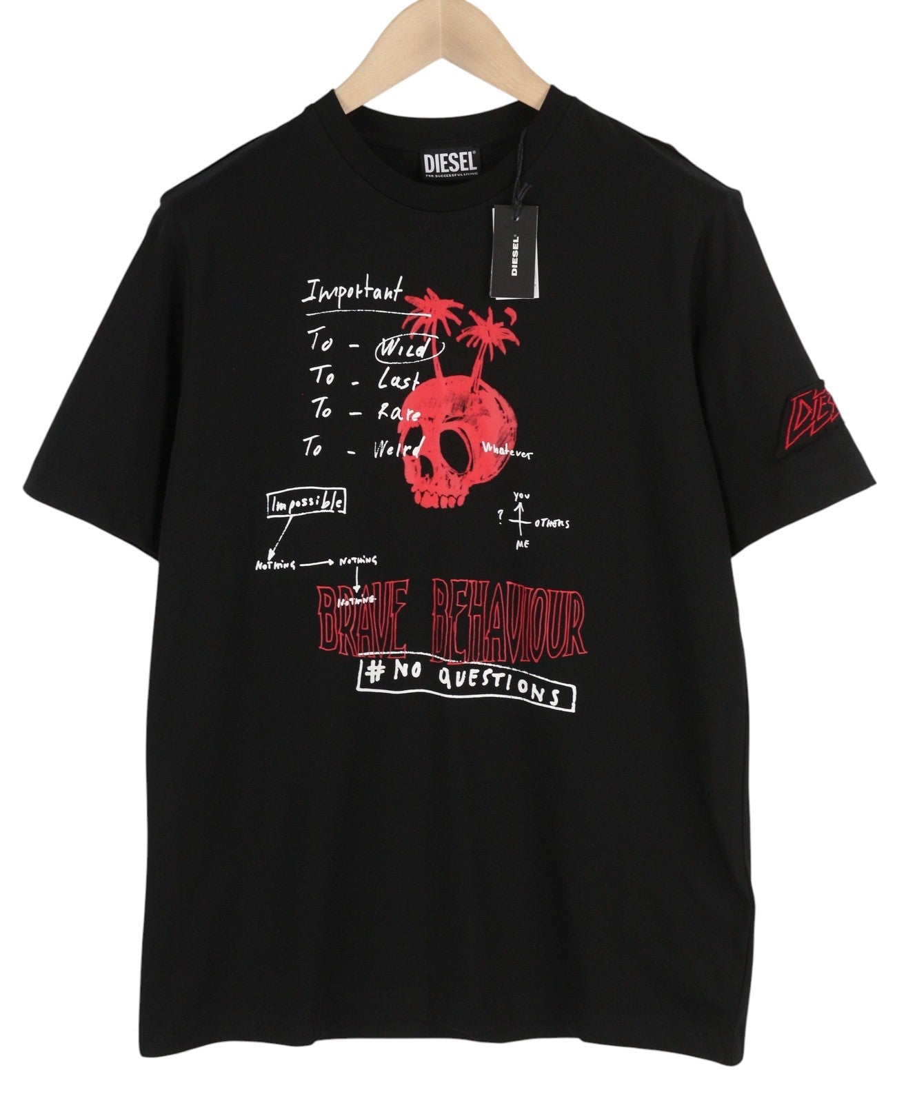 DIESEL T-Just-B61 Men's T-Shirt S Black Stretch Cotton Tricot Short Sleeved