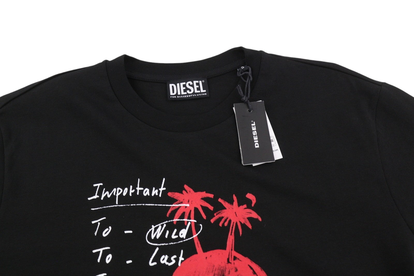 DIESEL T-Just-B61 Men's T-Shirt S Black Elastic Tricot Cotton Crew Short Sleeved