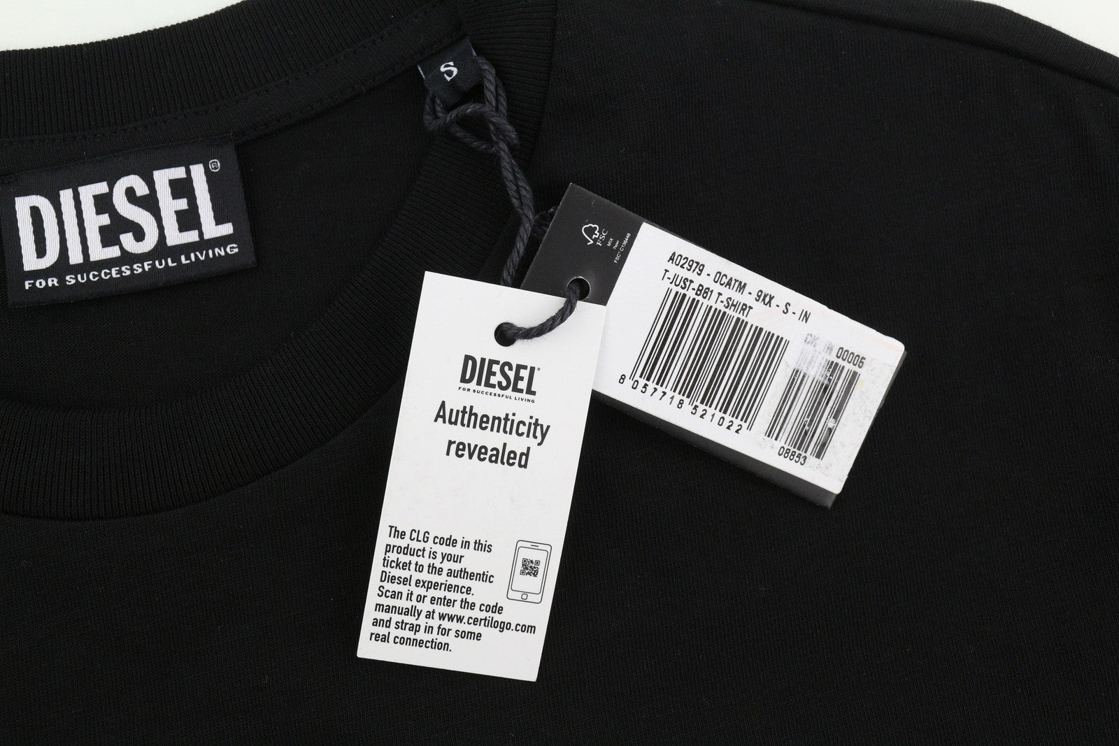 DIESEL T-Just-B61 Men's T-Shirt S Black Soft Stretch Crew Neck Short Sleeved