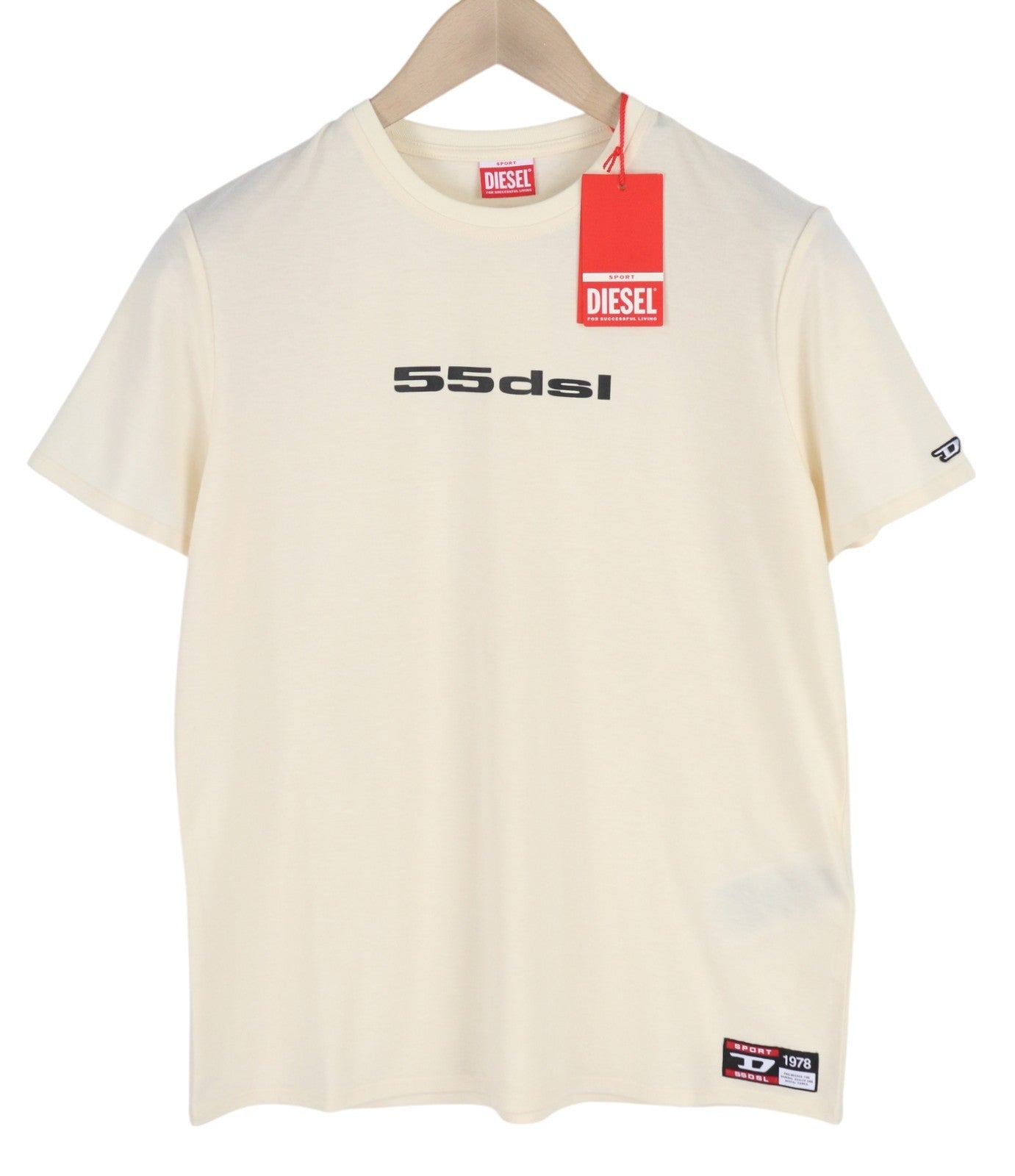 DIESEL Awtee-Raiseey-Ht31 Men's T-Shirt L Ivory 55DSL Crew Tricot Short Sleeved