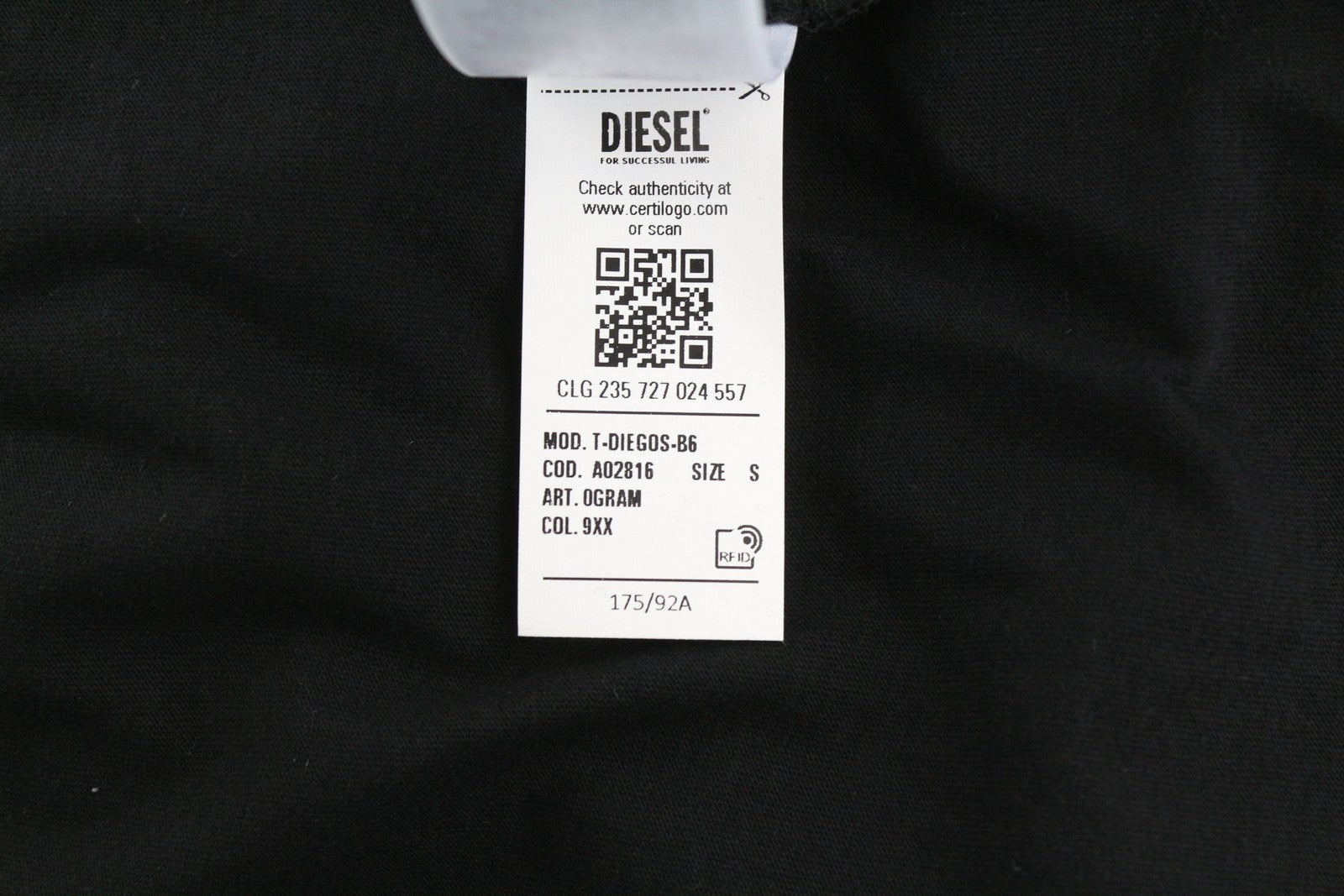 DIESEL T-Diegos-B6 Men's T-Shirt S Black Stretch Logo Embroidered