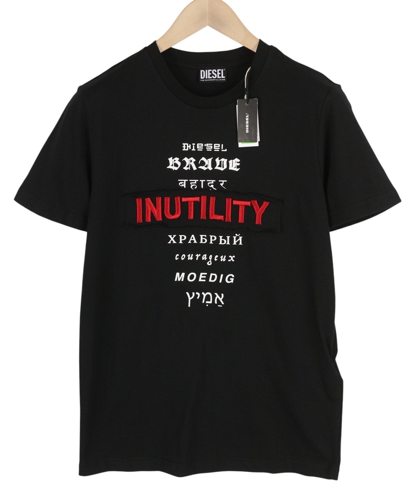 DIESEL T-Diegos-B6 Men's T-Shirt S Black Cotton Stretch Embroidery