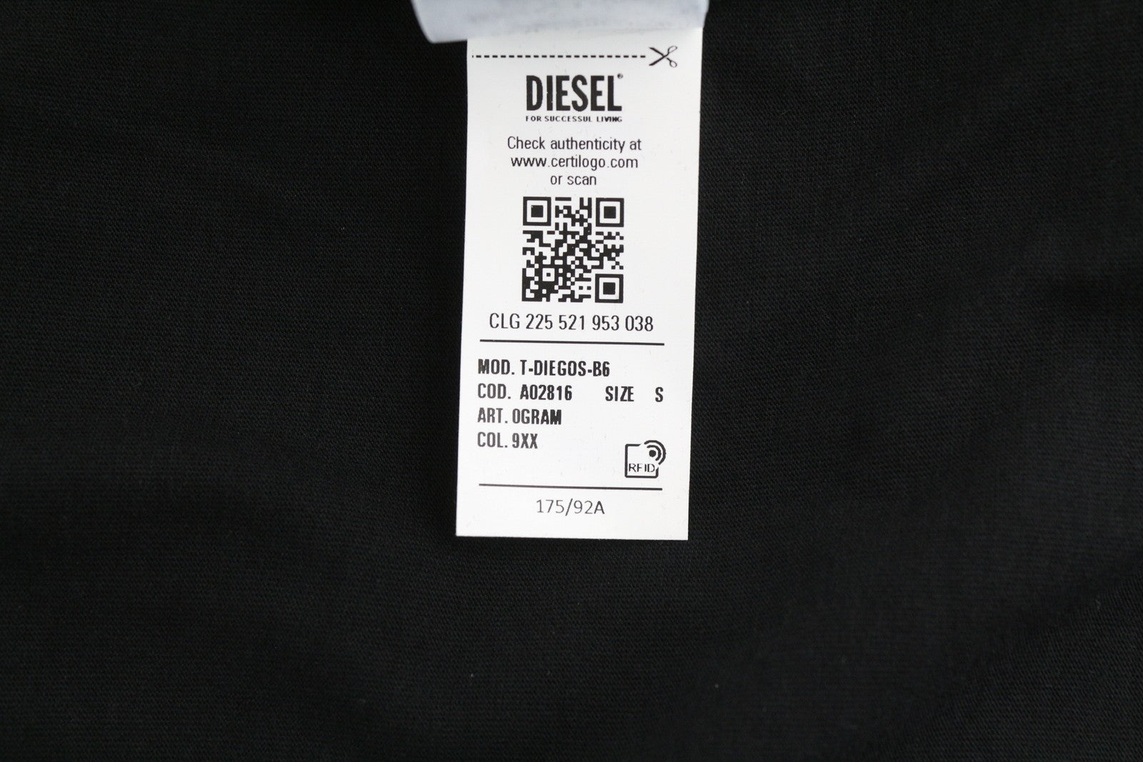 DIESEL T-Diegos-B6 Men's T-Shirt S Black Stretch Tricot Embroidered