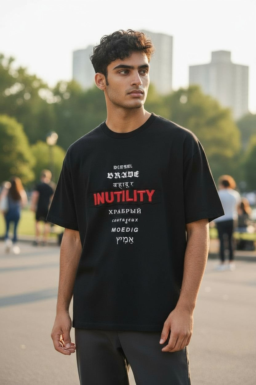 DIESEL T-Diegos-B6 Men's T-Shirt S Black Stretch Tricot Embroidered