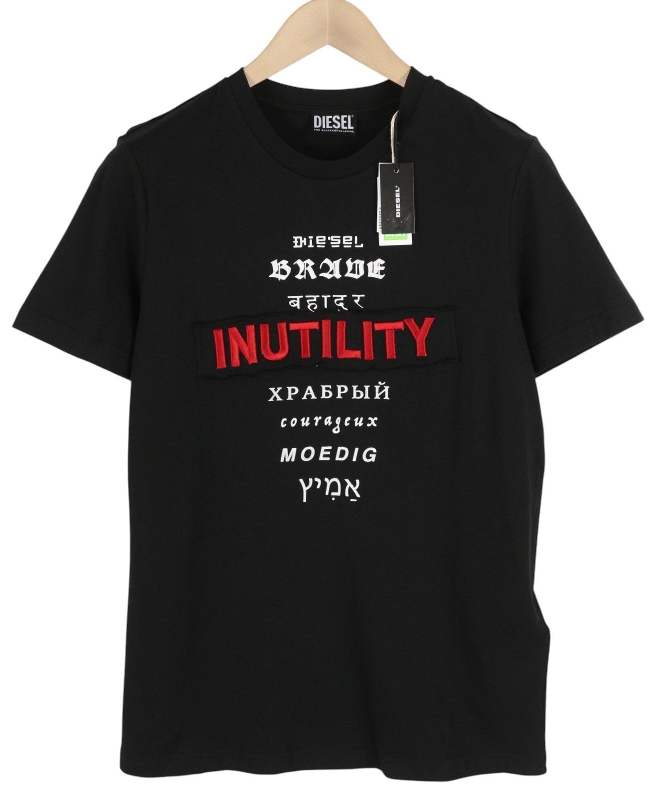 DIESEL T-Diegos-B6 Men's T-Shirt S Black Stretch Tricot Embroidered