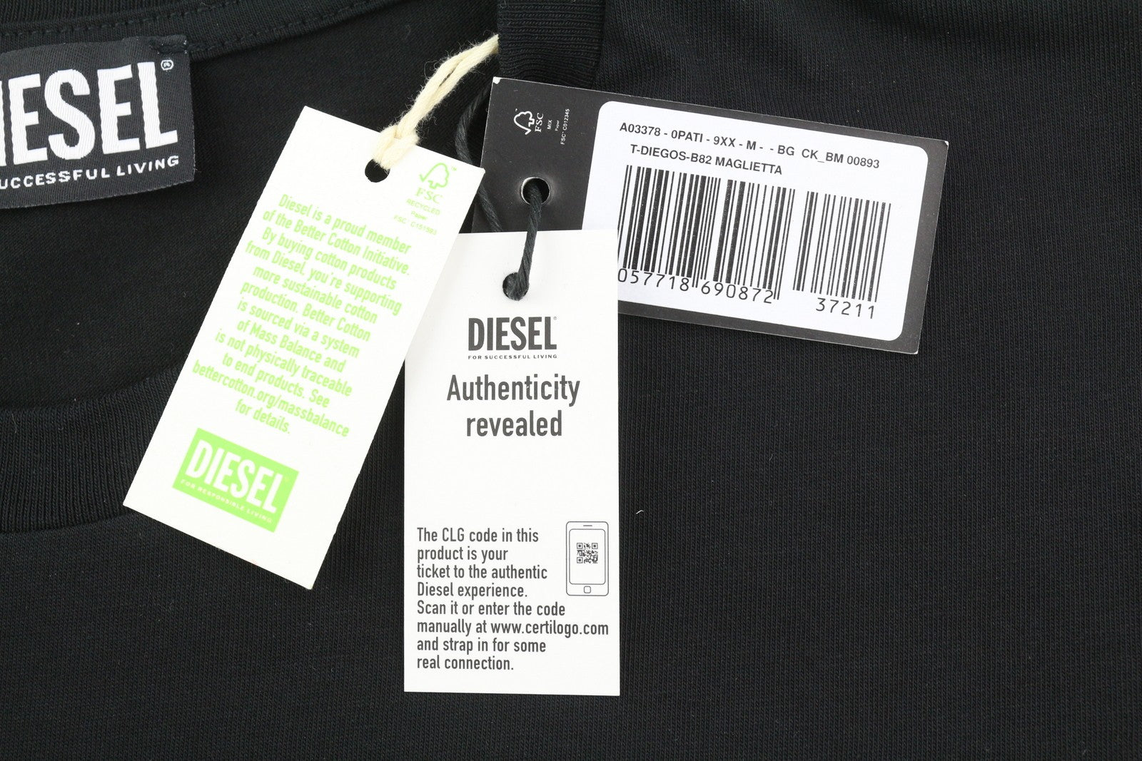 DIESEL T-Diegos-B82 Men's T-Shirt M Black Stretch Tricot Crew Neck Short Sleeve