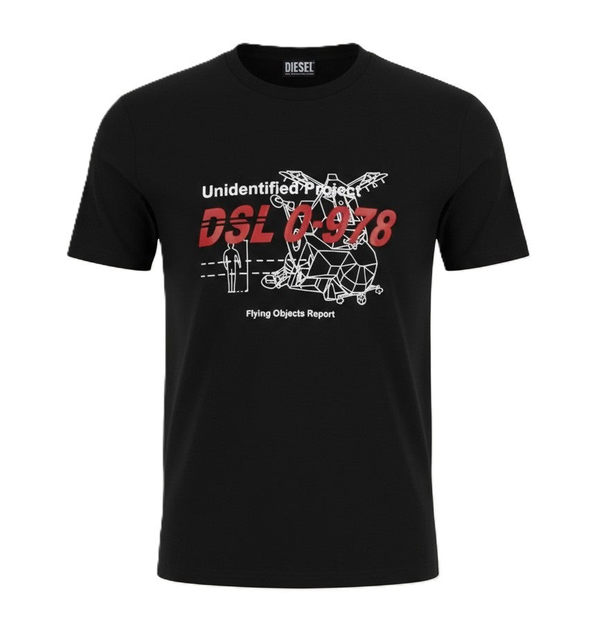 DIESEL T-Diegos-B82 Men's T-Shirt M Black Stretch Tricot Crew Short Sleeve