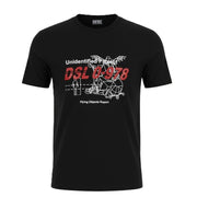 DIESEL T-Diegos-B82 Men's T-Shirt S Black Stretch Tricot Crew Neck Short Sleeve