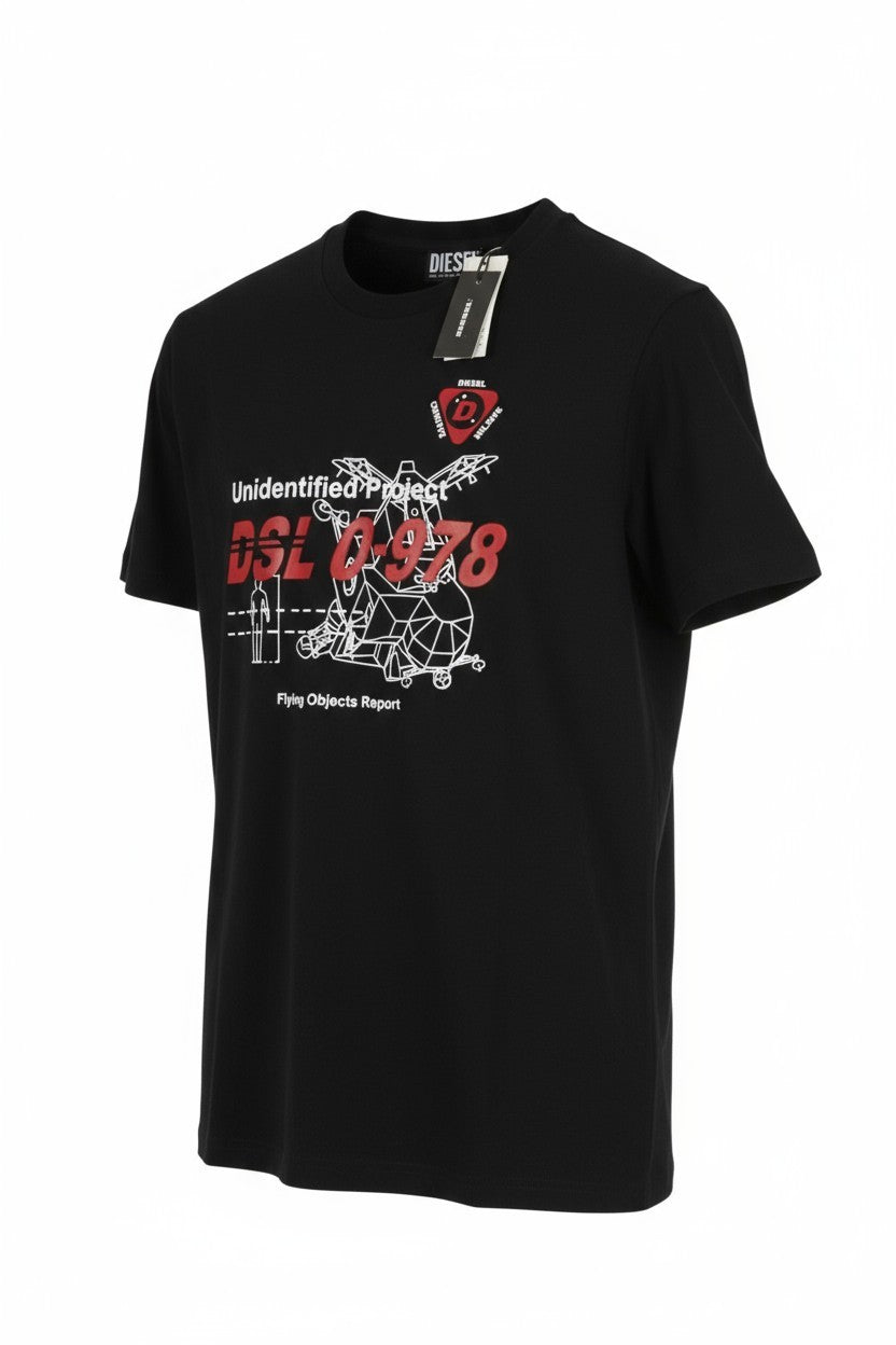 DIESEL T-Diegos-B82 Men's T-Shirt L Black Tricot Stretch Crew Short Sleeve