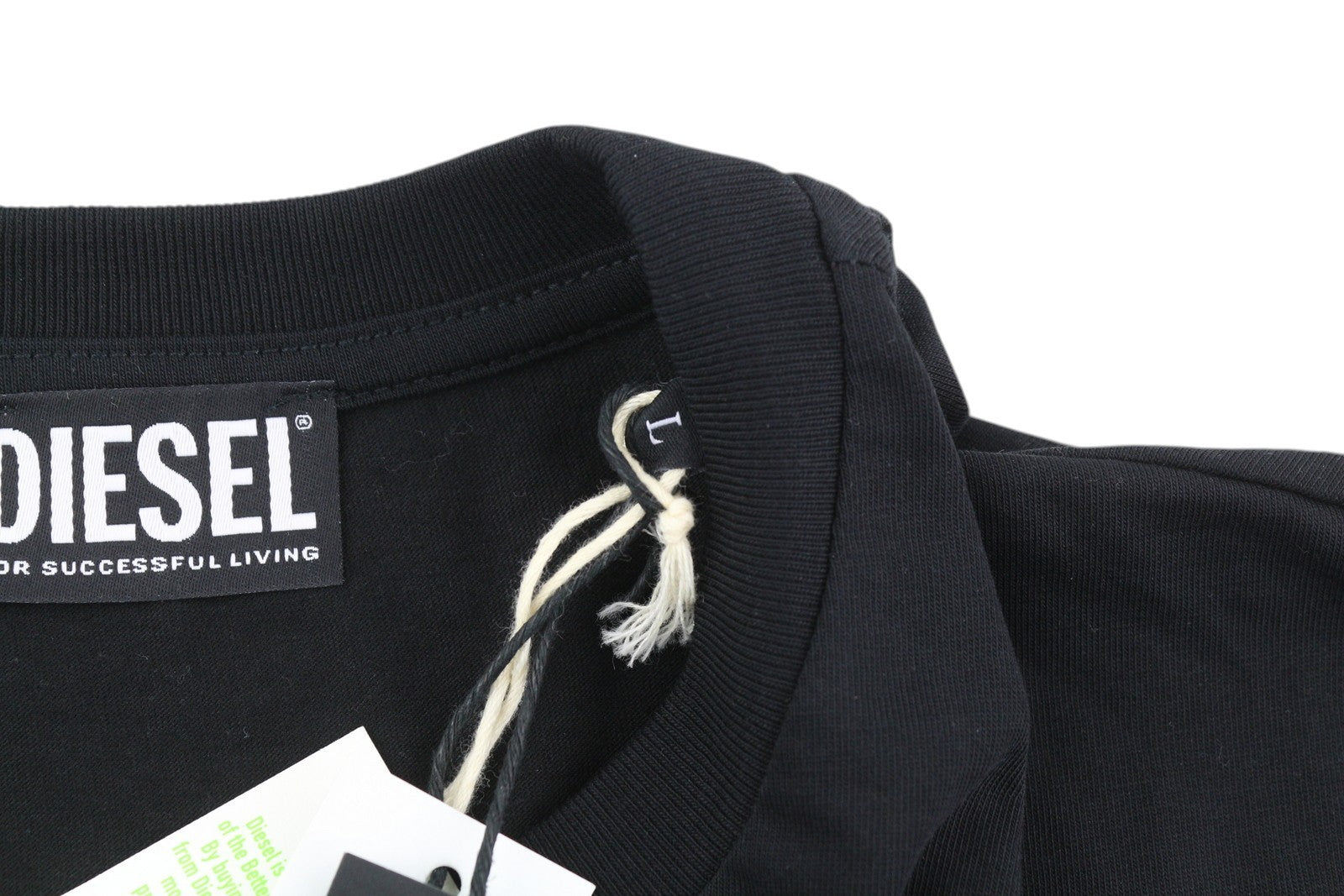 DIESEL T-Diegos-B82 L Men T-Shirt Black Tricot Stretchy Crew Neck Short Sleeve