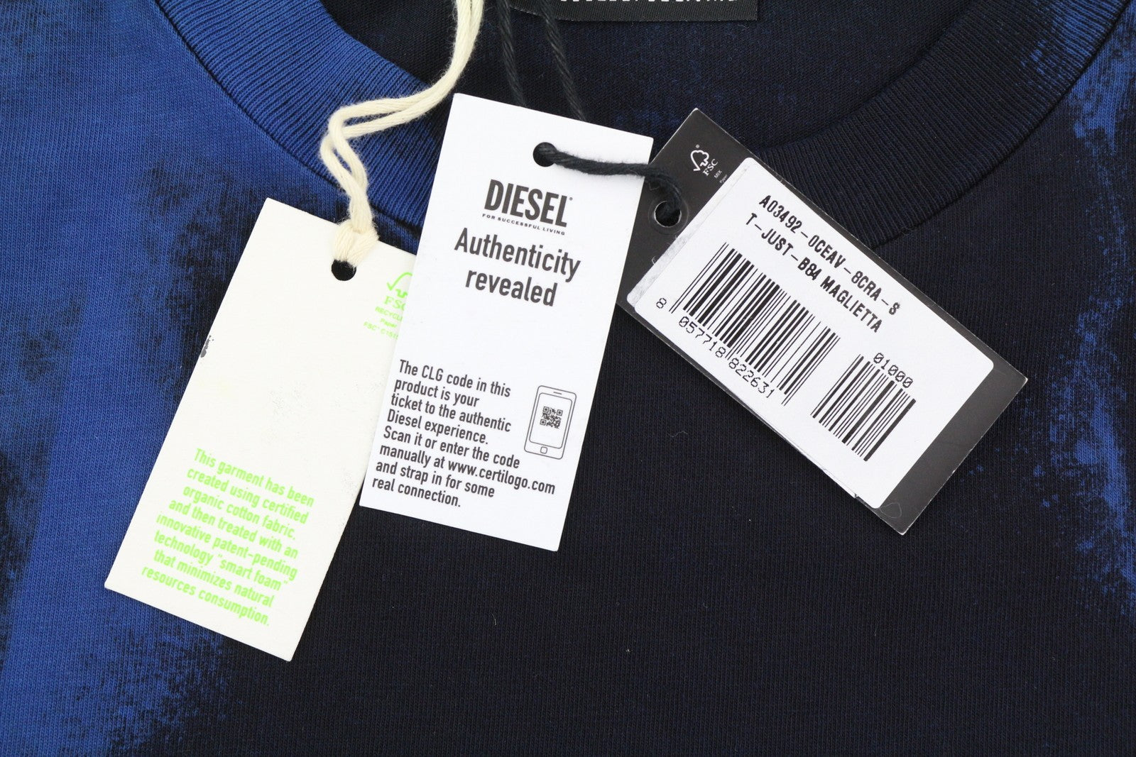 DIESEL T-Just-B84 Men's T-Shirt S Black Stretch Tricot Crew Neck Tee