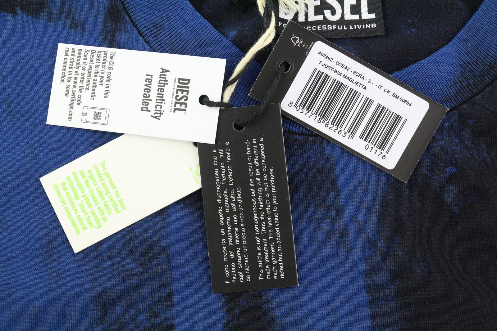 DIESEL T-Just-B84 S Men T-Shirt Black Tricot Stretchy Crew Neck Short Sleeved