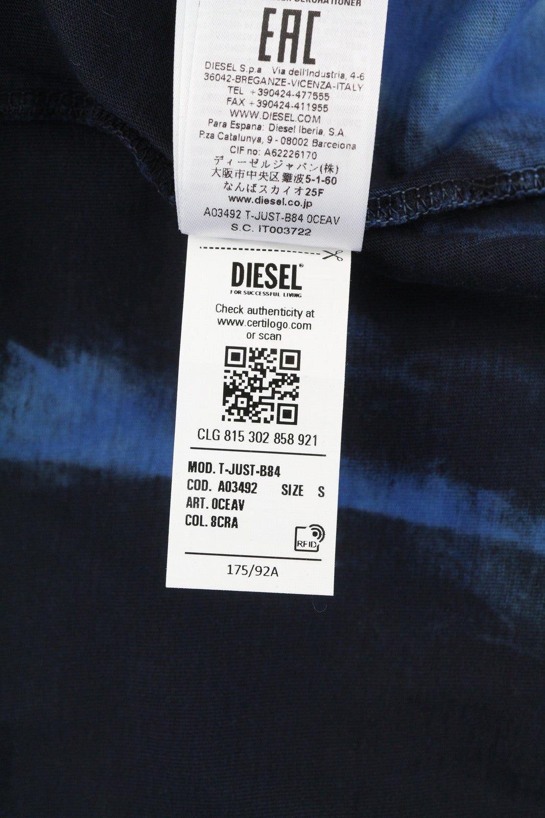 DIESEL T-Just-B84 Men's T-Shirt S Black Tricot Stretch Crew Neck