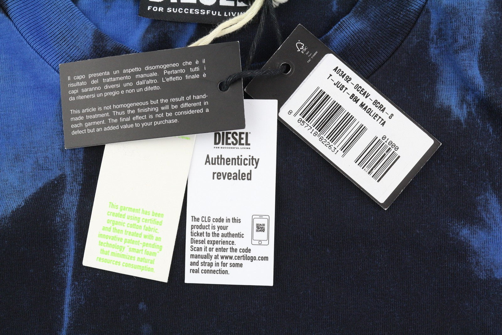 DIESEL T-Just-B84 S Men T-Shirt Black Tricot Stretch Crew Neck Short Sleeve