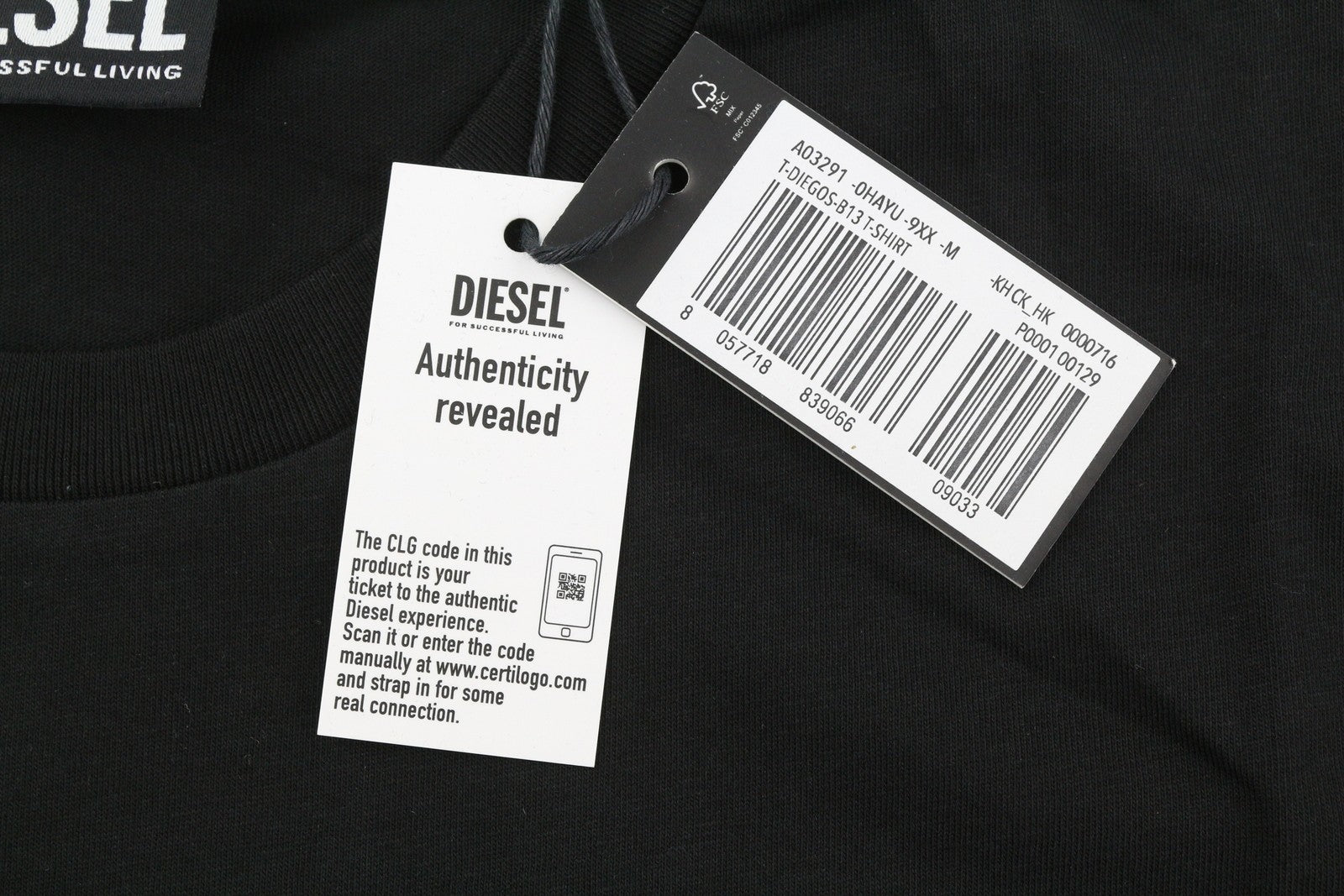 DIESEL T-Diegos-B13 Men's T-Shirt M Black Tricot Stretch Crew