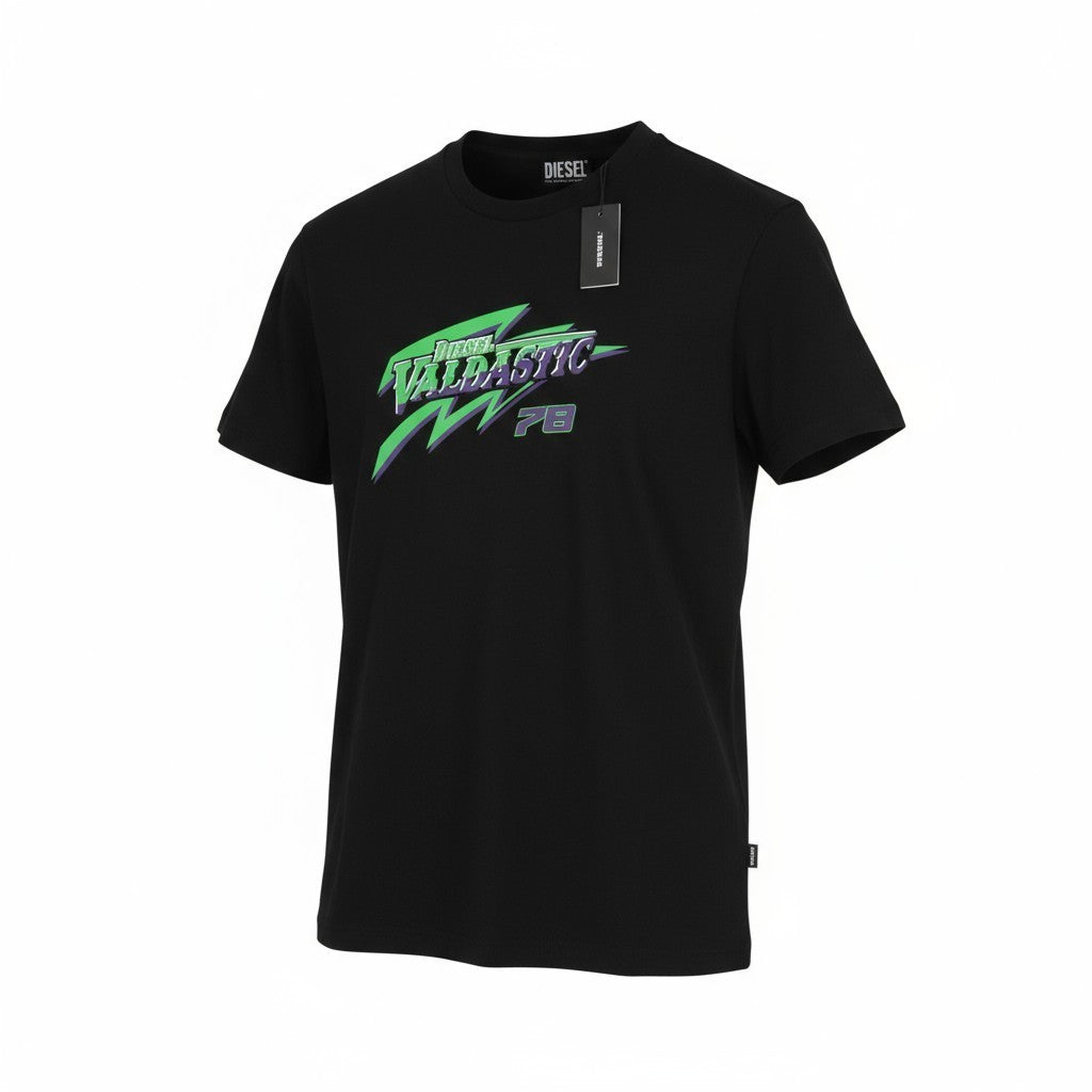 DIESEL T-Diegos-B13 L Men T-Shirt Black Tricot Stretchy Crew Neck Short Sleeve