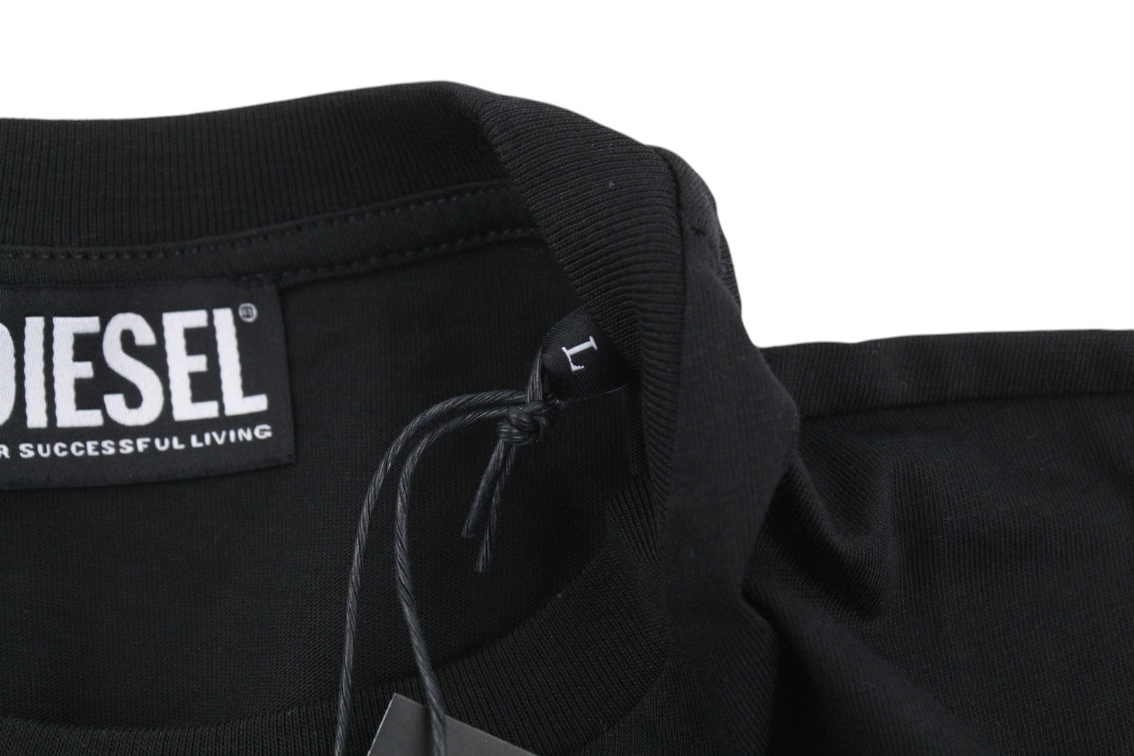 DIESEL T-Diegos-B13 L Men T-Shirt Black Tricot Stretchy Crew Neck Short Sleeve