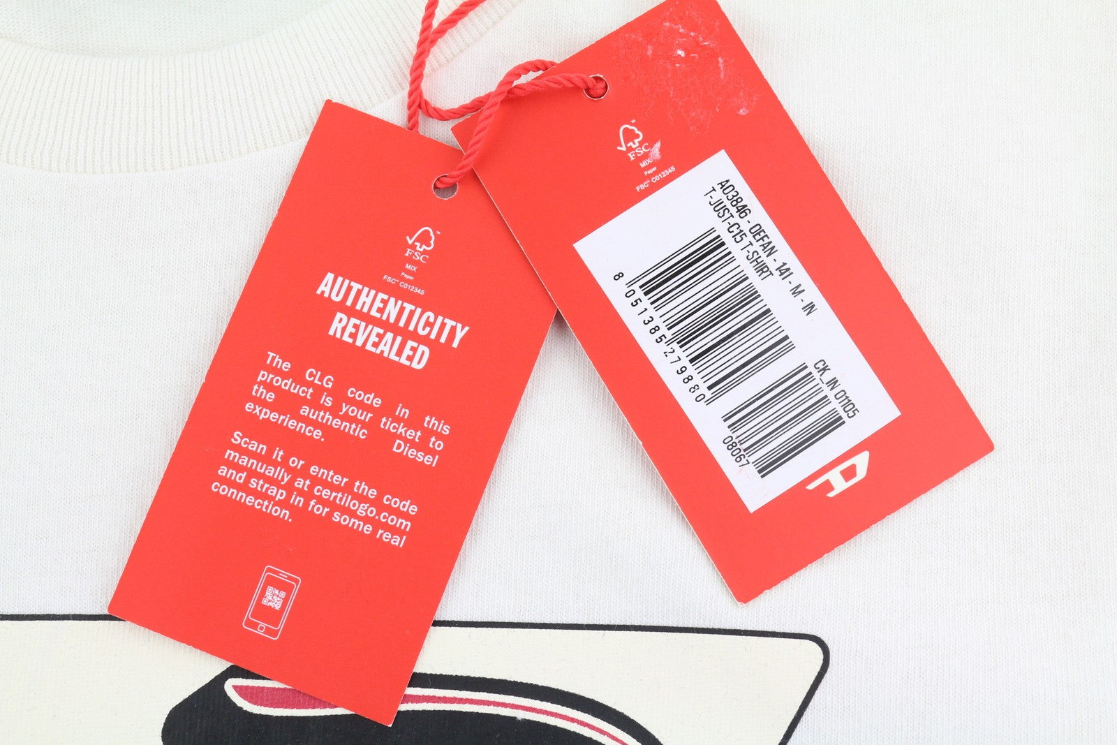 DIESEL T-Just-C15 Men's T-Shirt M White Stretch Tricot Crew Neck