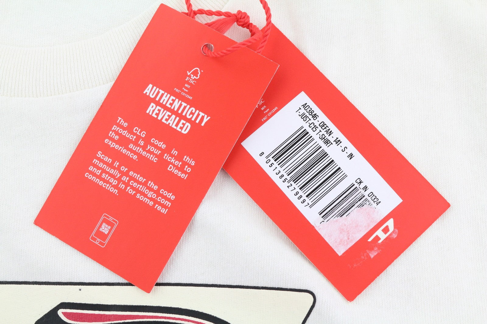 DIESEL T-Just-C15 S Men T-Shirt White Tricot Stretchy Crew Neck Short Sleeved