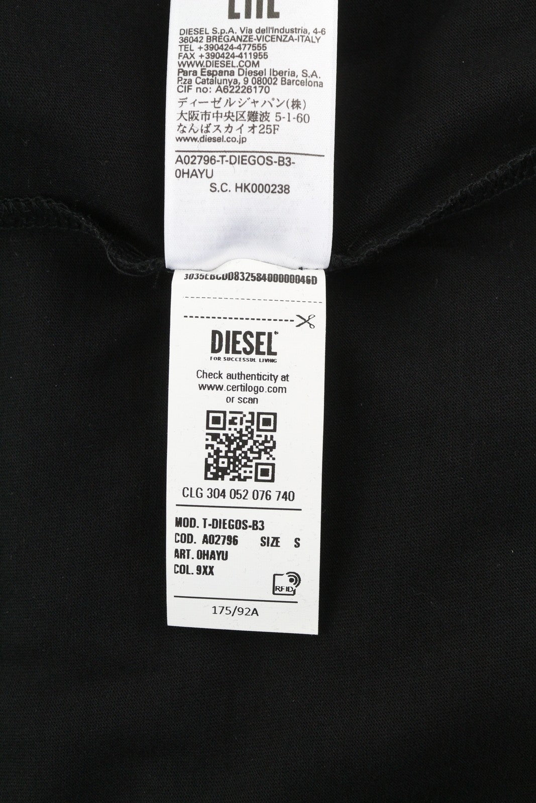 DIESEL T-Diegos-B3 Men's T-Shirt S Black Stretch Tricot Crew