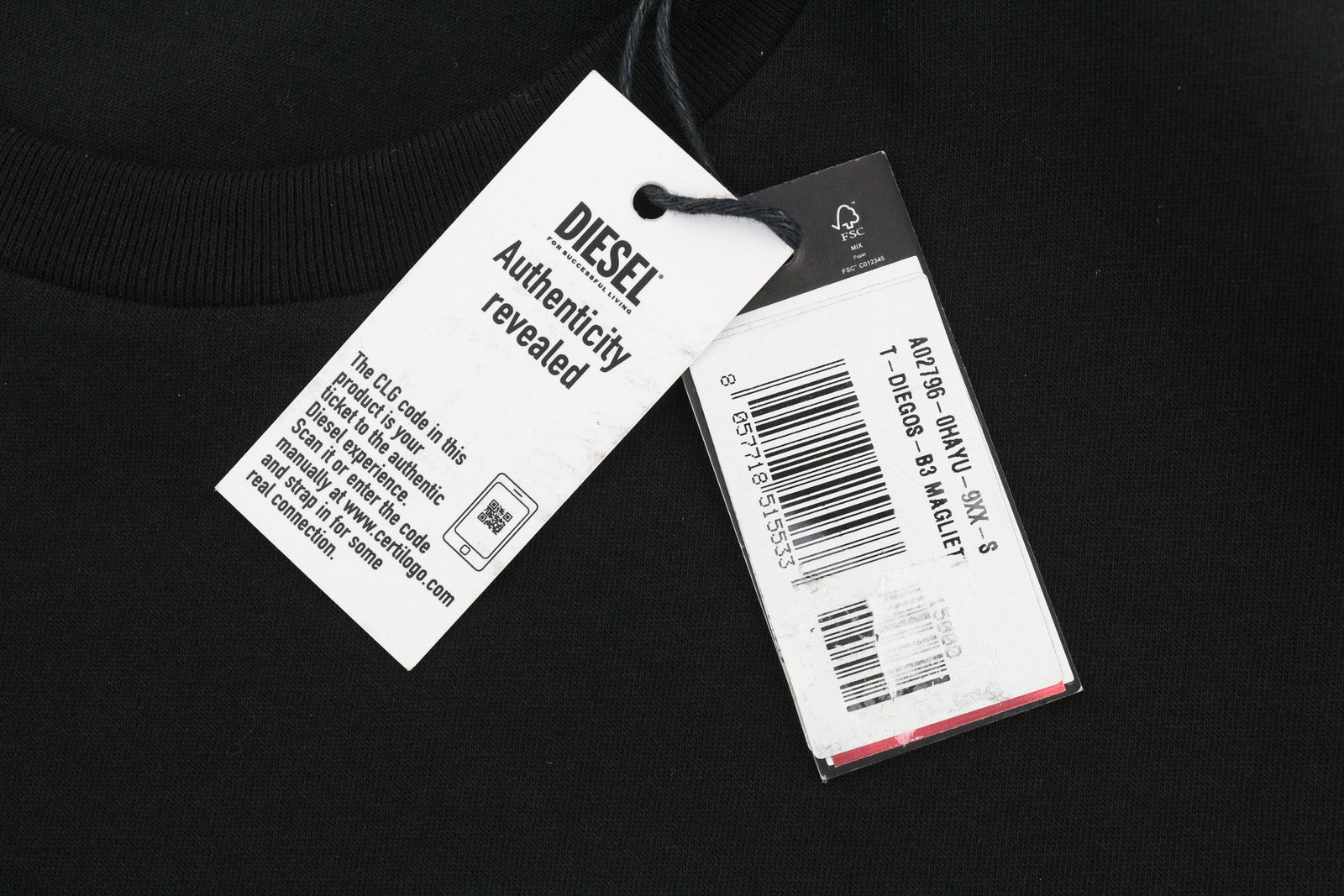 DIESEL T-Diegos-B3 Men's T-Shirt S Black Stretch Tricot Crew