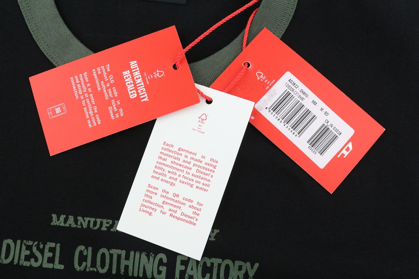 DIESEL T-Diegor-C3 M Men T-Shirt Black Tricot Stretchy Crew Neck Short Sleeved