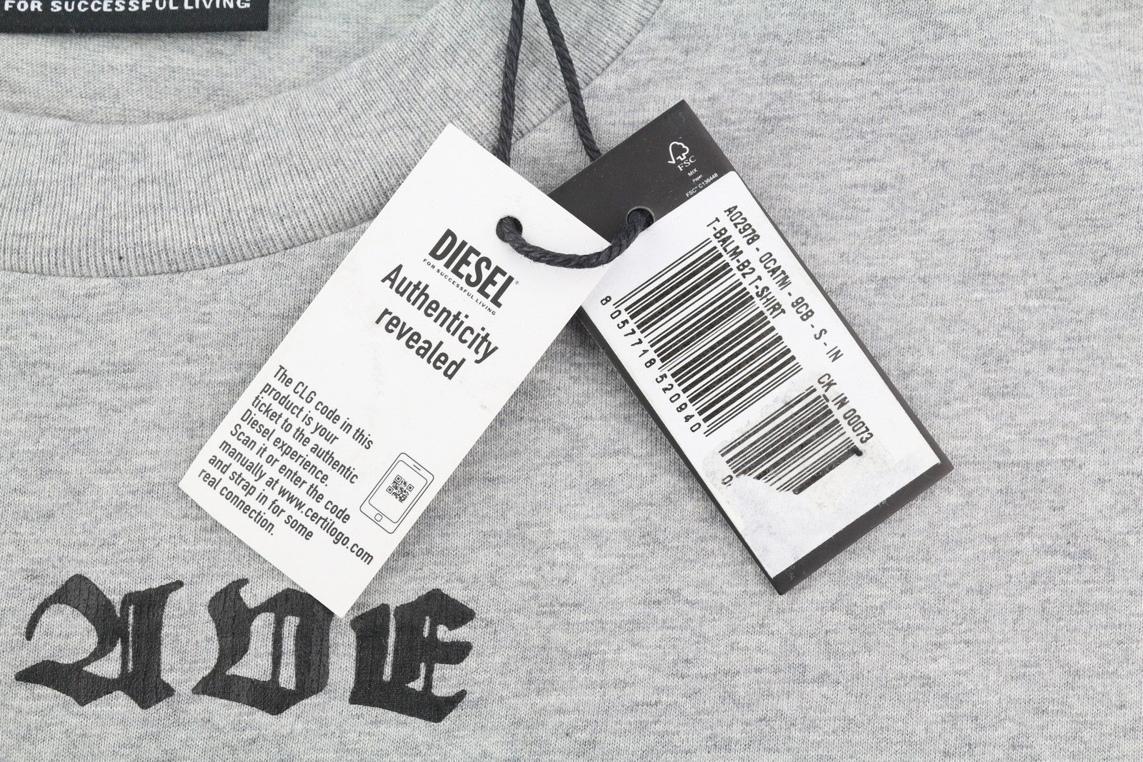 DIESEL T-Balm-B2 Men's T-Shirt S Grey Melange Oversized Pattern