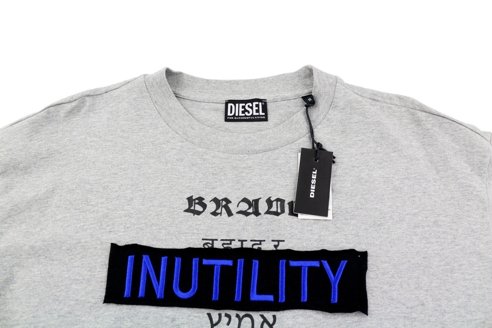 DIESEL T-Balm-B2 M Men T-Shirt Grey Melange Oversized Patterned Short Sleeve